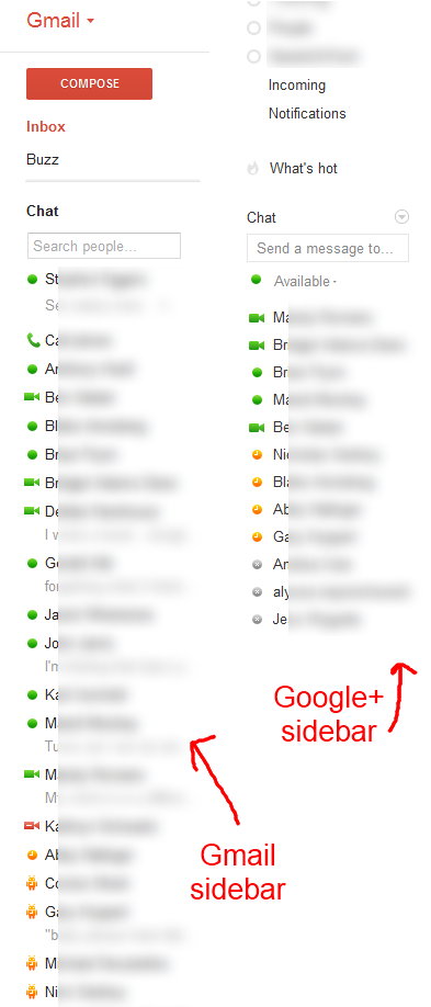 Gmail chat vs. Google+ chat